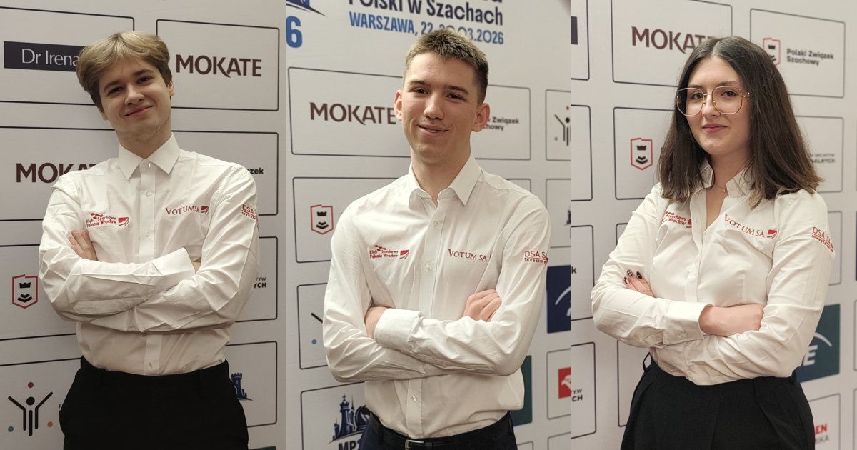 Szymon Gumularz, Jan Malek i Oliwia Kiołbasa, zawodnicy Polonii Wrocław w kadrze Polski na Olimpiadę Szachową 2026